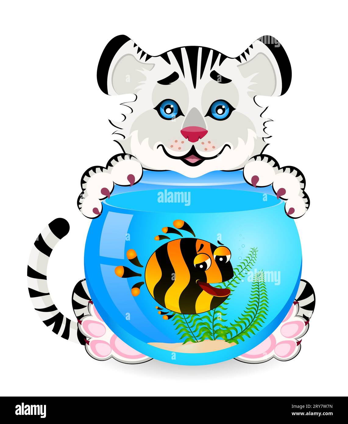 Tigre avec peu de poissons tropicaux colorés en aquari Banque D'Images