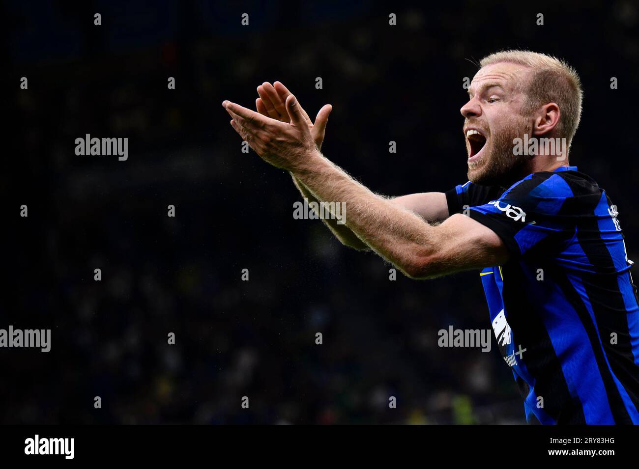 Milan, Italie. 29 septembre 2023. Davy Klaassen du FC Internazionale réagit lors du match de football Serie A entre le FC Internazionale et l'US Sassuolo. Crédit : Nicolò Campo/Alamy Live News Banque D'Images