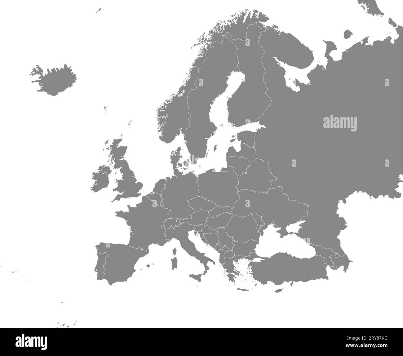 Carte couleur CMJN GRIS de L'EUROPE (avec frontières nationales) Illustration de Vecteur