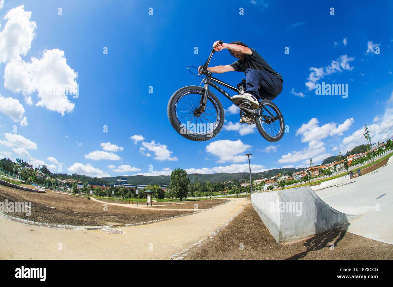 BMX big air jump Banque D'Images