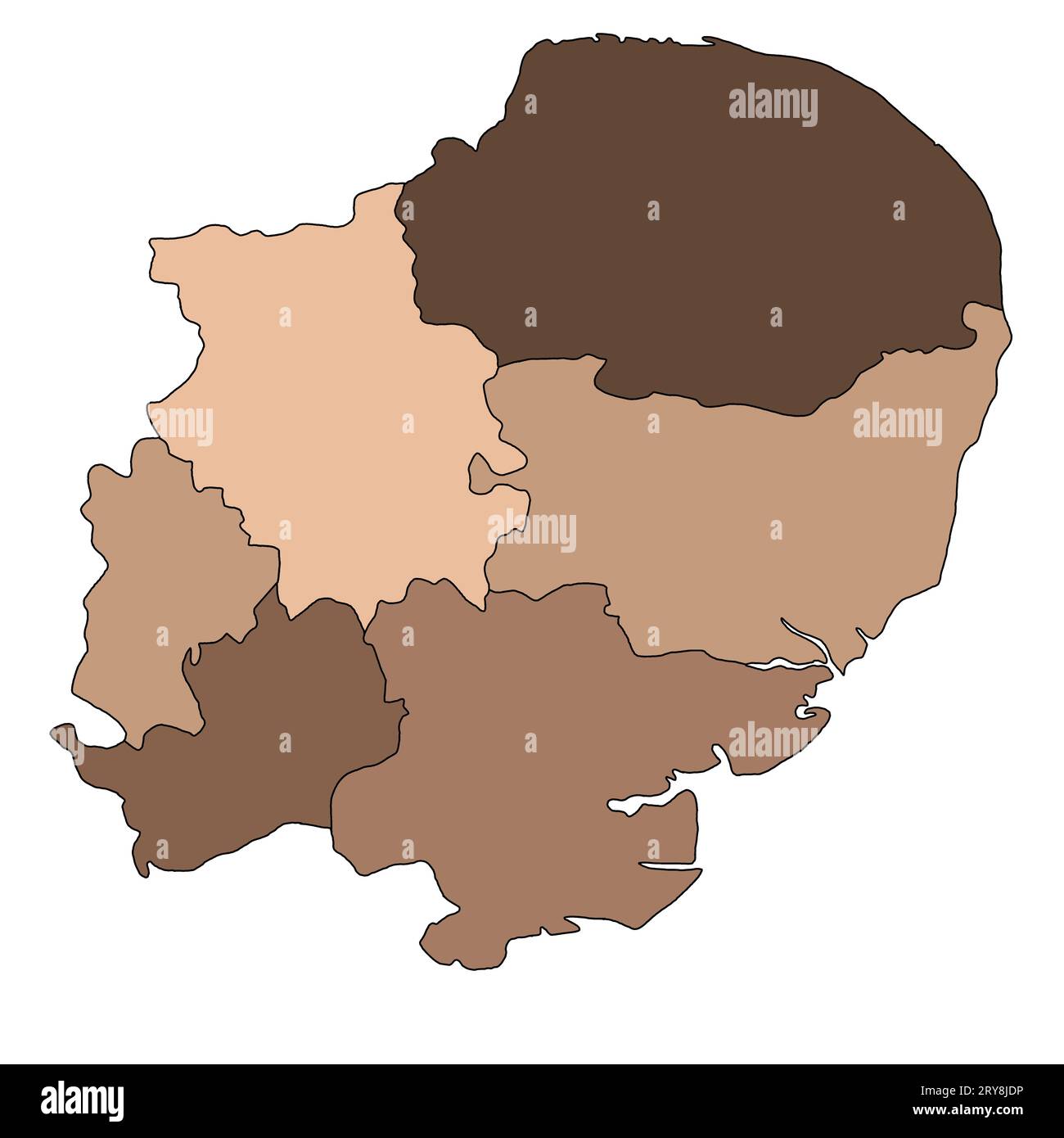 Carte administrative et politique de Brown East of England. royaume-Uni, Royaume-Uni, Grande-Bretagne Banque D'Images