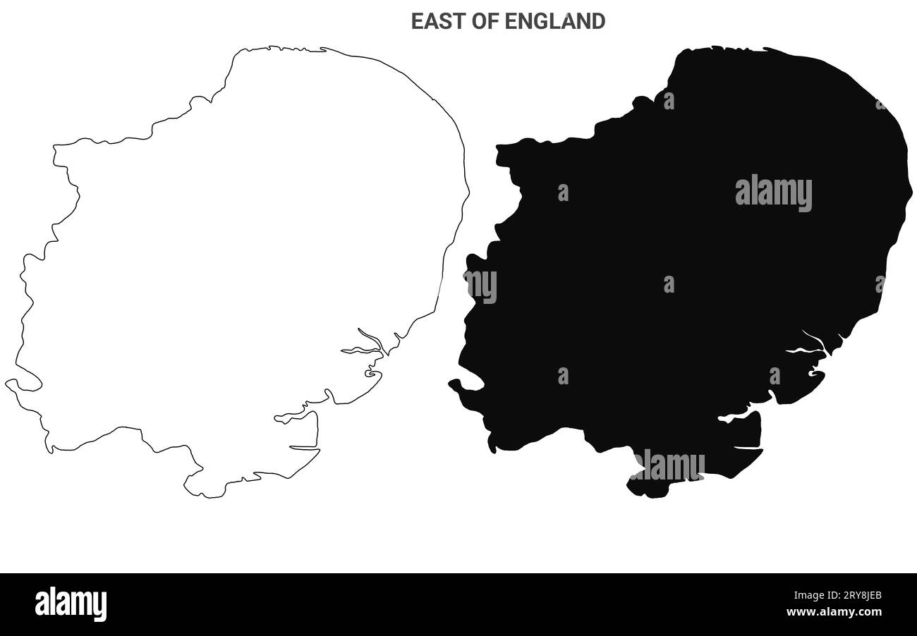 Carte East Anglia, ensemble de cartes administratives de l'est de l'Angleterre - carte vierge de contour Banque D'Images