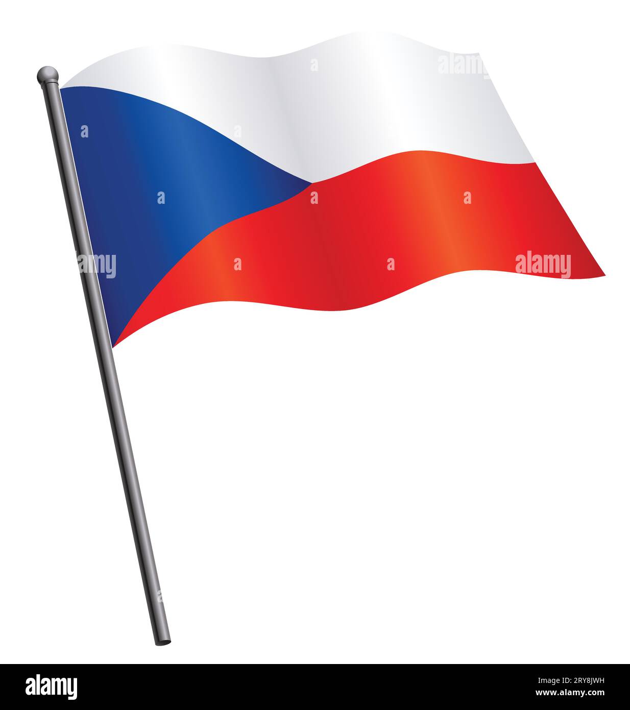 précis correct czechia drapeau de la république tchèque volant ondulant sur le vecteur de mât isolé sur fond blanc Illustration de Vecteur