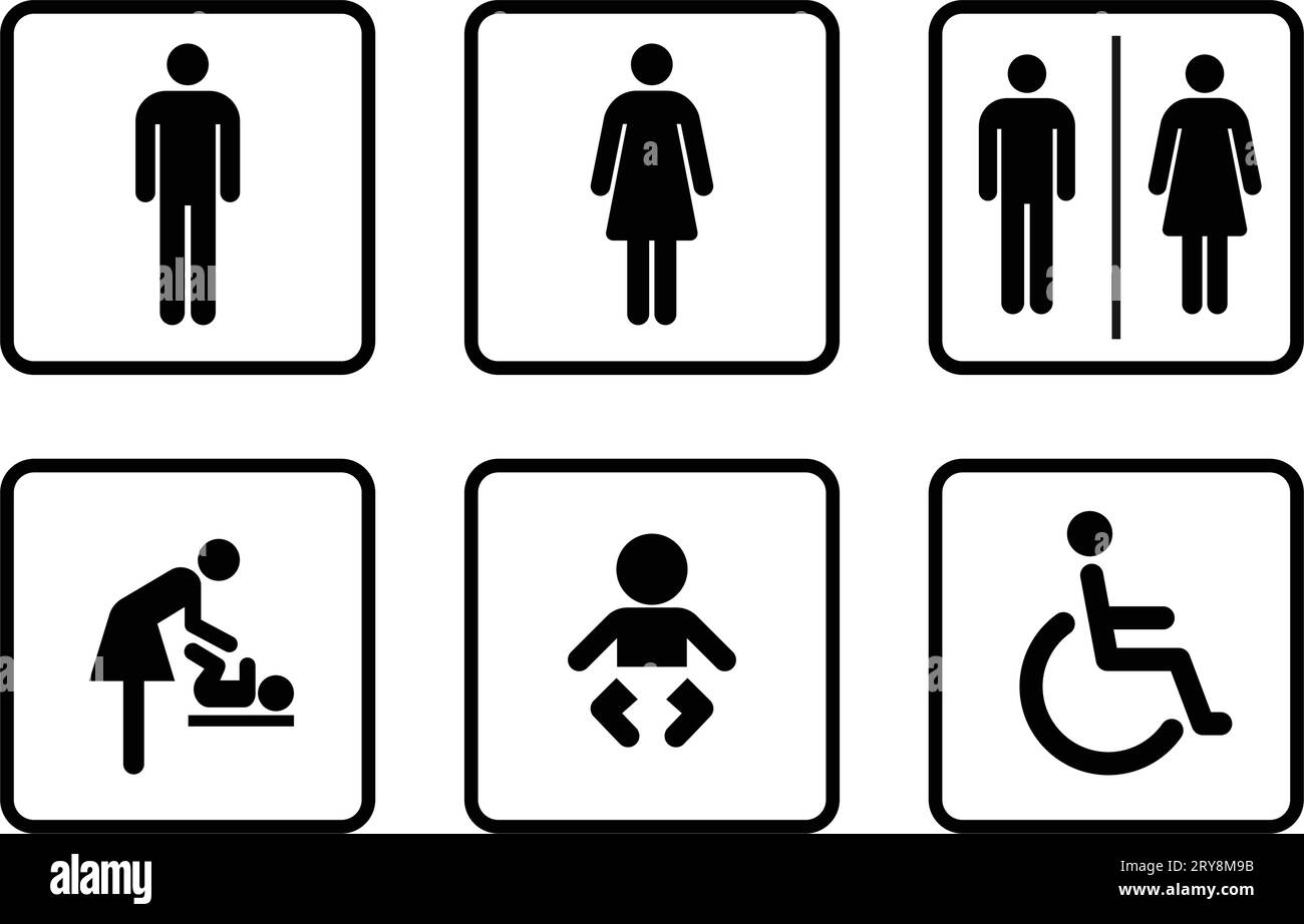 simple commun de toilettes table de changement de bébé salle désactivée symbole symbole de l'ensemble de vecteur isolé sur fond blanc Illustration de Vecteur