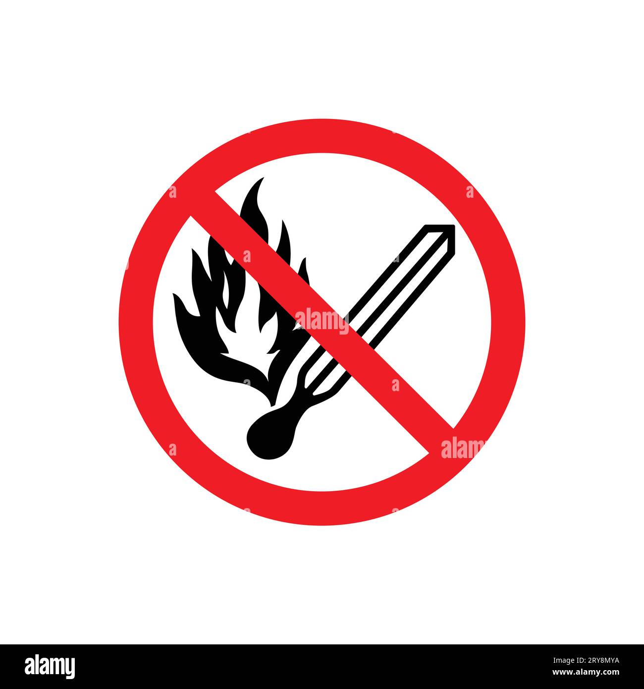 pas de feu flammes ouvertes brûlant match dans le signe de cercle rouge symbole simple vecteur d'icône isolé sur fond blanc Illustration de Vecteur