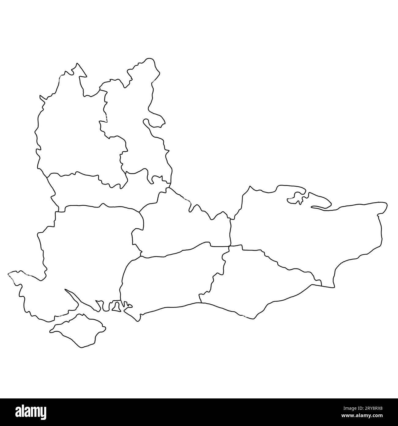 Carte vierge des comtés cérémoniels du sud-est de l'Angleterre. Haute carte d'illustration détaillée avec comtés, régions, États - carte du sud-est de l'Angleterre . contour ma Banque D'Images