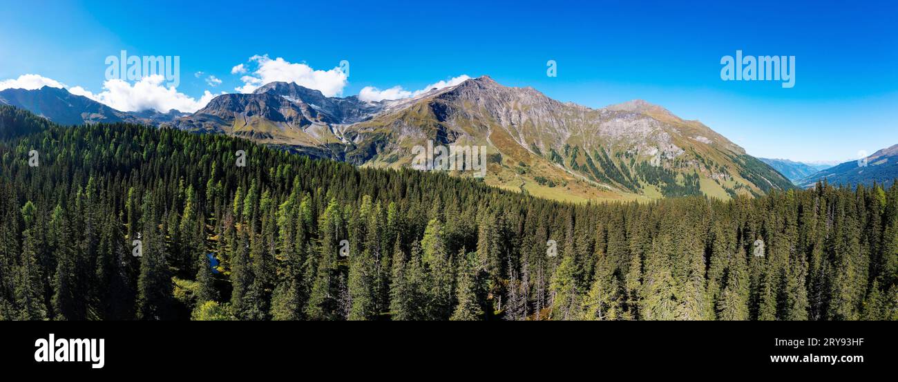 Vue sur la forêt primitive de Rauris à Hohe Sonnblick, Kolm Saigurn, Rauriser Tal, Rauris, Hohe Tauern National Park, Pinzgau, Salzburger Land Banque D'Images