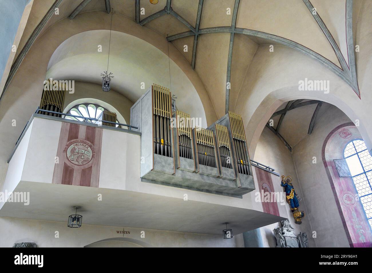 L'orgue, église collégiale catholique romaine de Saint Philipp et St. Jakob, l'église paroissiale actuelle est un bâtiment classé, Bad Groenenbach, Bavière Banque D'Images