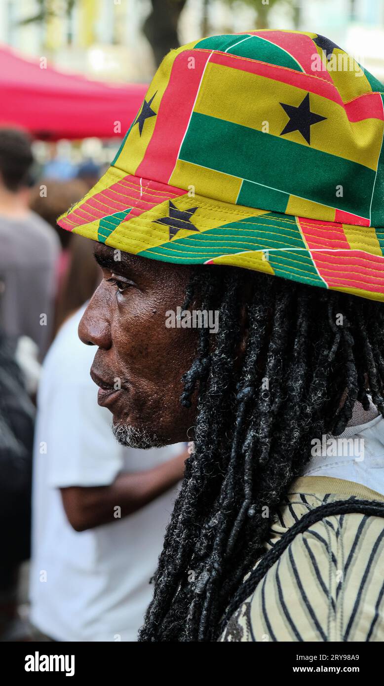Homme ghanéen, Carnaval de Notting Hill. Banque D'Images