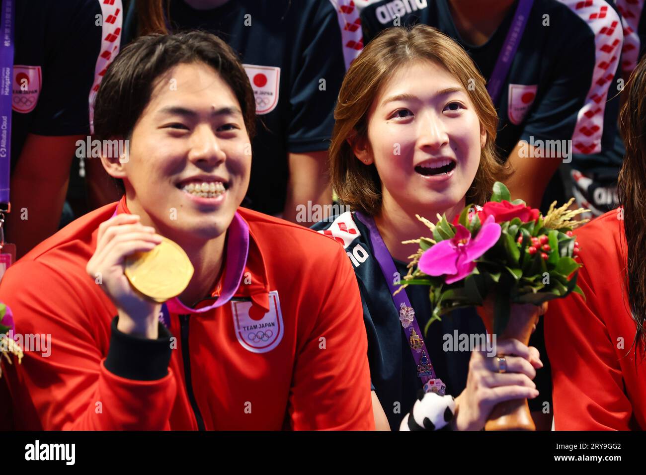 Hangzhou, Chine. 30 septembre 2023. (De gauche à droite) Tomoru Honda, Rikako Ikee (JPN) natation : au Centre olympique des sports de Hangzhou Aquatic Sports Arena pendant les Jeux asiatiques de 2022 à Hangzhou, Chine . Crédit : Naoki Morita/AFLO SPORT/Alamy Live News Banque D'Images