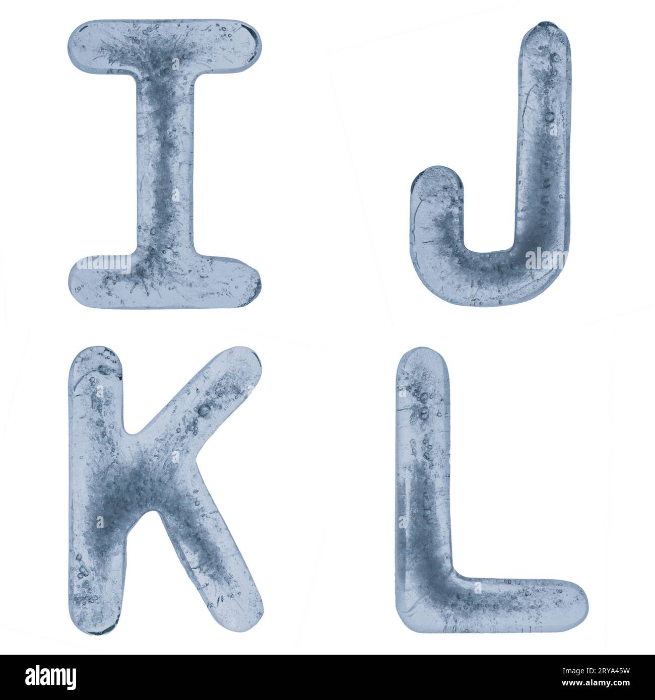Lettres I, J, K et L dans la glace Banque D'Images