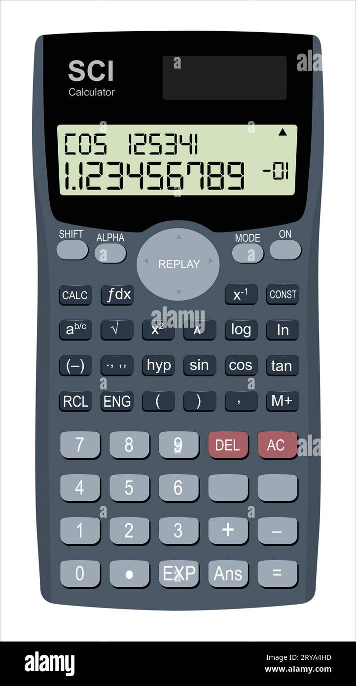 Vecteur de calculatrice scientifique avec le nombre de chiffres affiché à l'écran Illustration de Vecteur