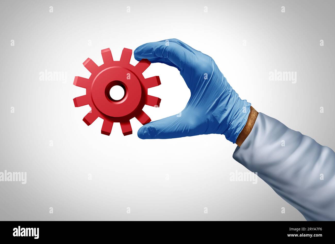 Technologie médicale et innovation en soins de santé en tant que médecin ou infirmière et chercheur avec un équipement ou un rouage comme symbole de technologie médicale pour la télémédecine. Banque D'Images