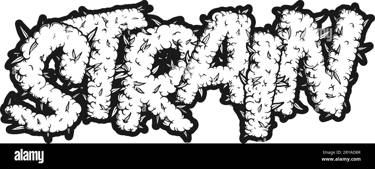 Smokey cannabis lettering souche illustrations vectorielles de contour pour votre logo de travail, t-shirt de marchandises, autocollants et dessins d'étiquettes, affiche, salutation ca Illustration de Vecteur