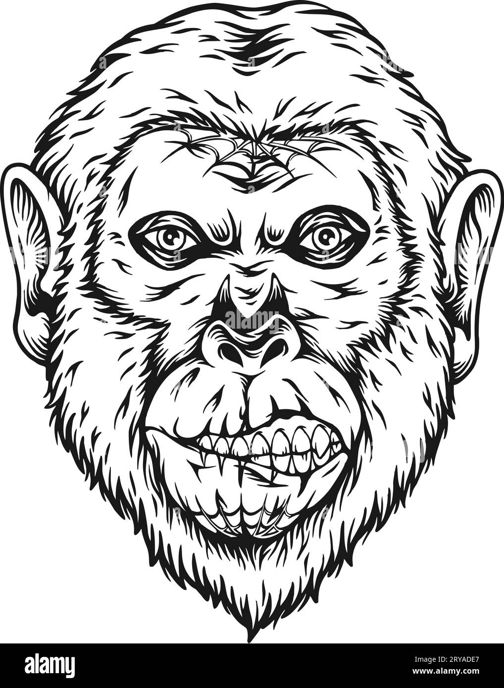 Singe zombie hante cauchemar illustrations vectorielles monochromes pour votre logo de travail, t-shirt de marchandises, autocollants et dessins d'étiquettes, affiche, salutation Illustration de Vecteur