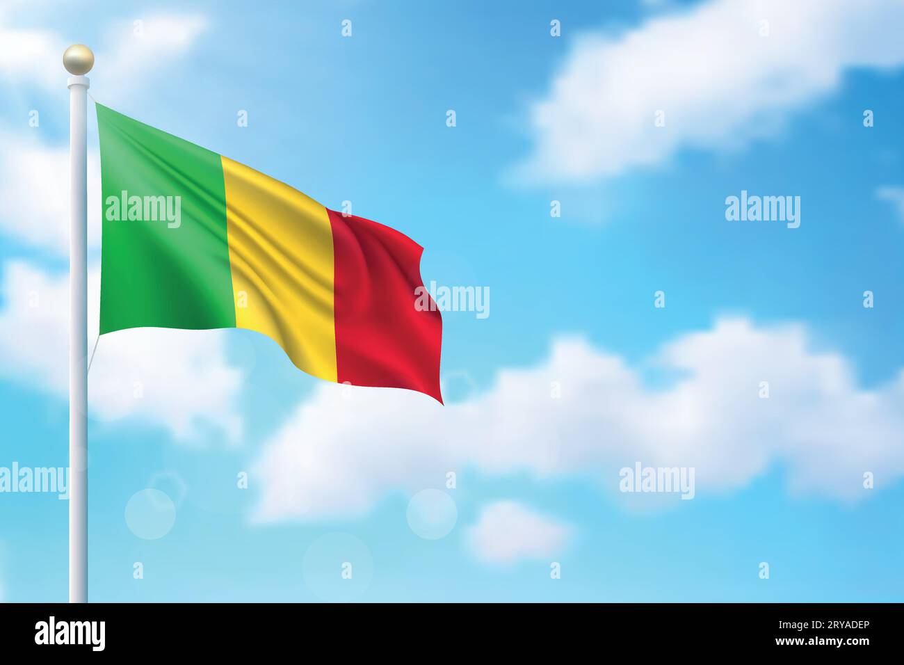 Agitant drapeau du Mali sur fond de ciel. Modèle pour la conception d'affiche de jour d'indépendance Illustration de Vecteur