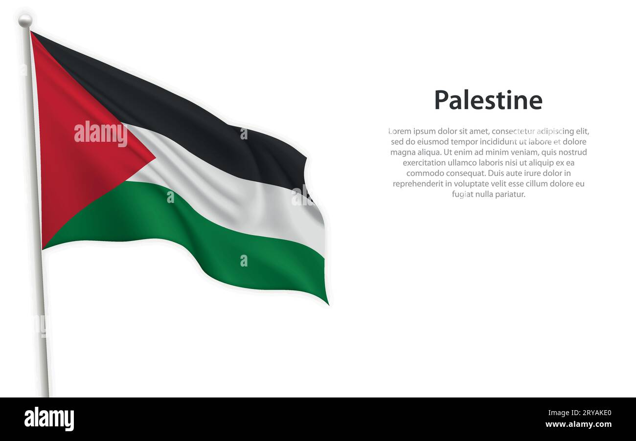 Agitant drapeau de Palestine sur fond blanc. Modèle pour la conception d'affiche de jour d'indépendance Illustration de Vecteur