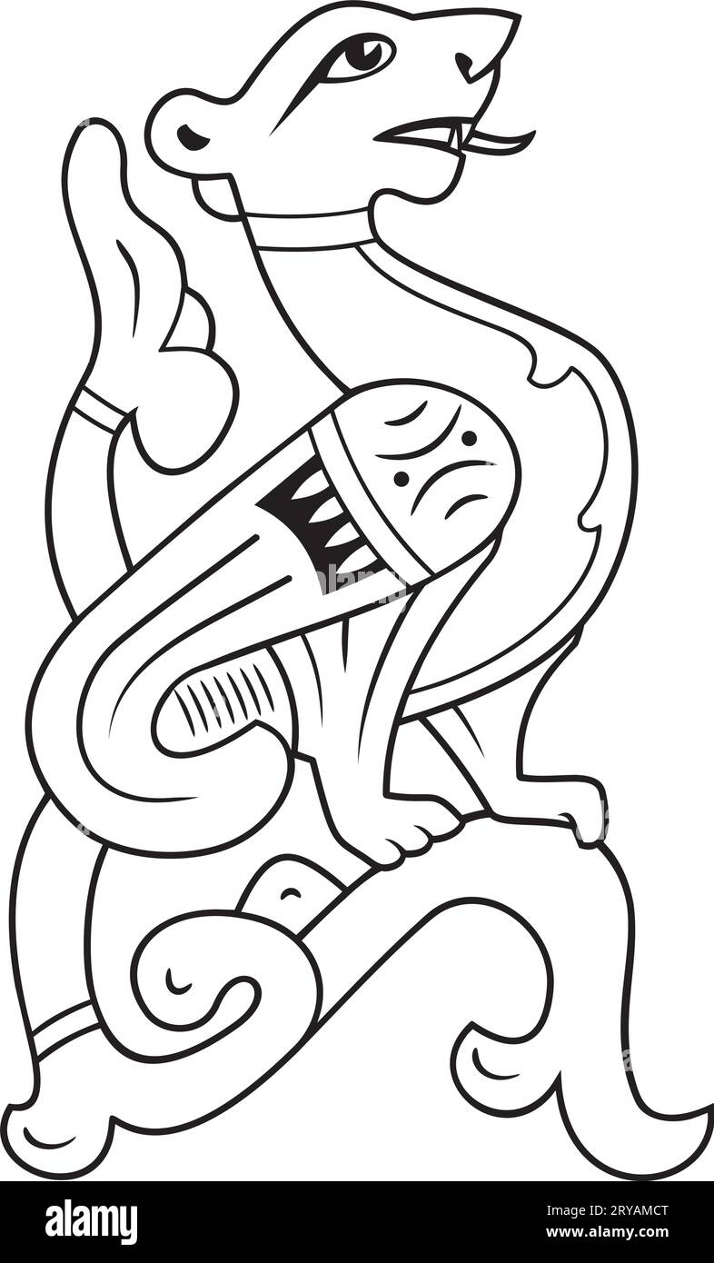 Winged Dog. Symbole de fertilité folklorique antique. Clipart de vecteur de contour. Illustration de Vecteur