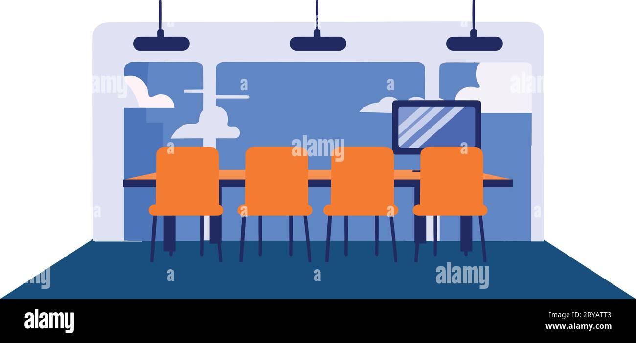 Table de salle de conférence dessinée à la main dans un style plat isolé sur fond Illustration de Vecteur