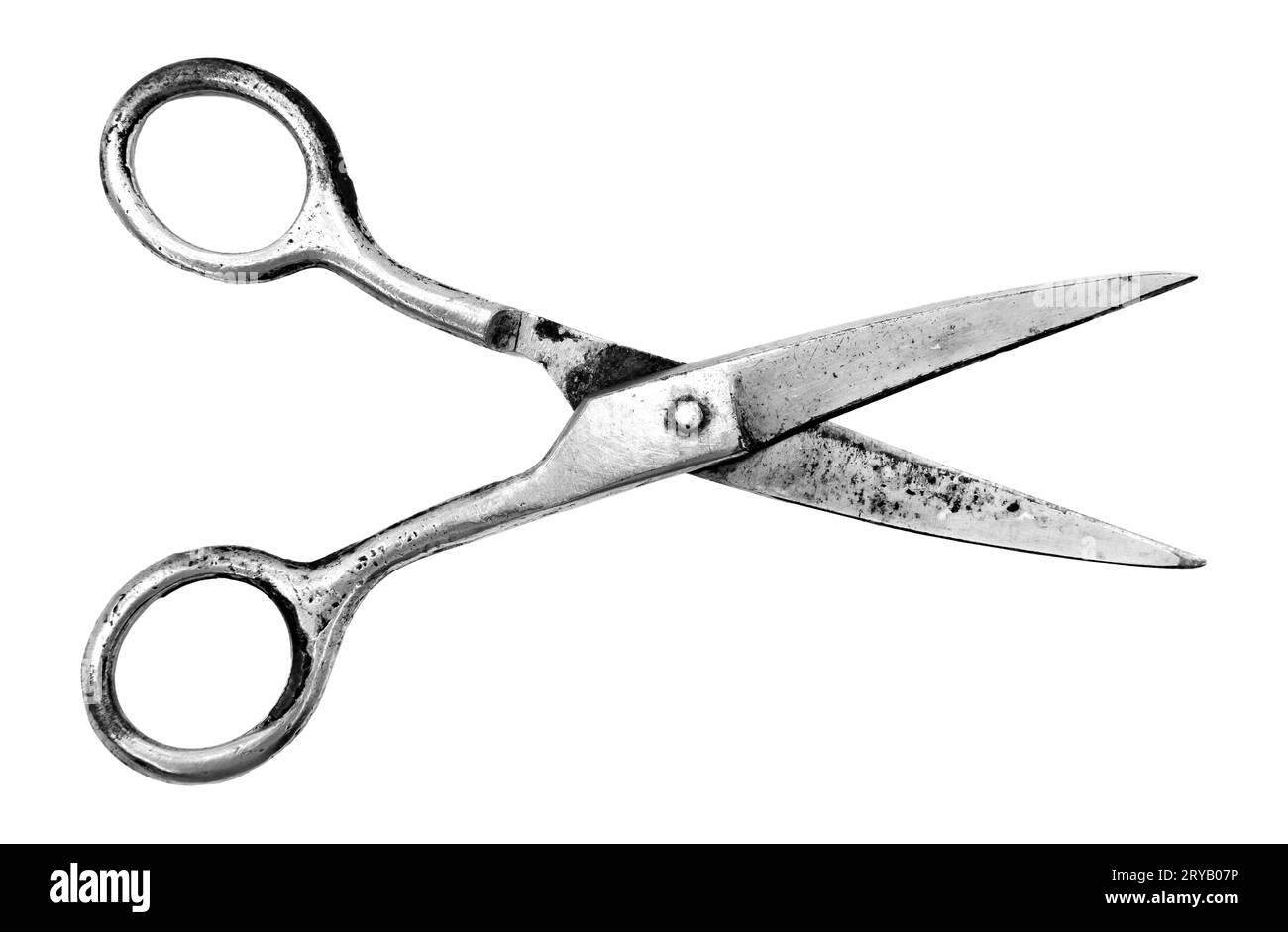 Vieux ciseaux rouillés de tailleur sur un fond blanc. Isoler les ciseaux Banque D'Images