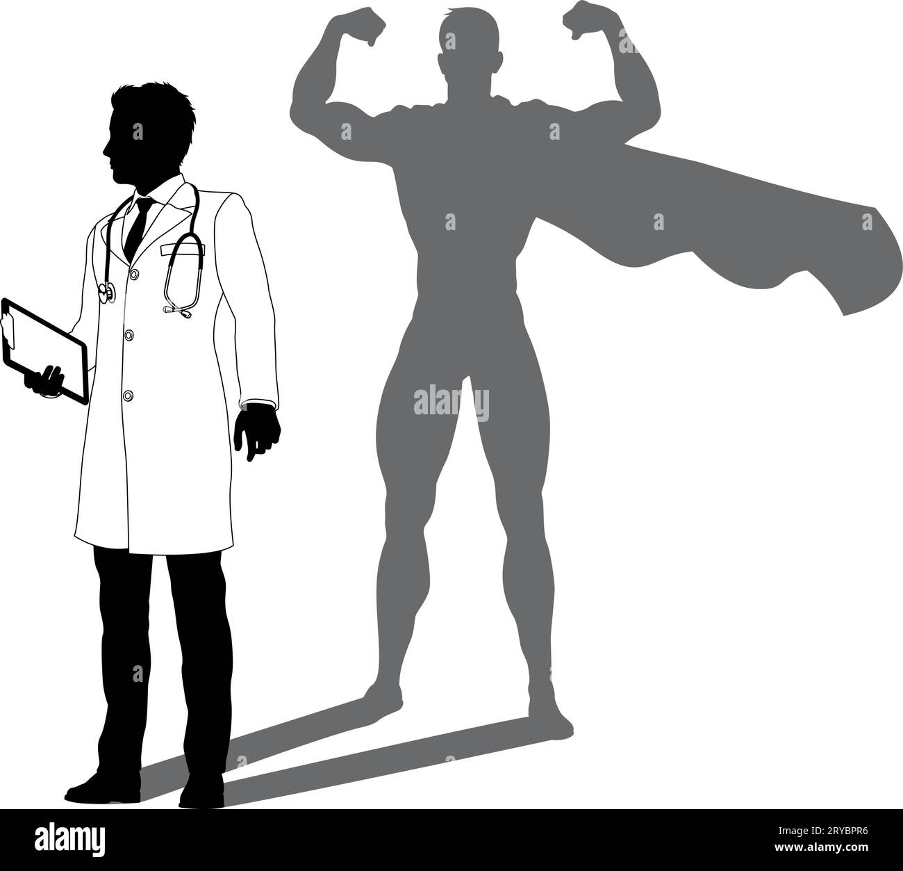 Super-héros Doctor avec Super Hero Shadow Silhouette Illustration de Vecteur