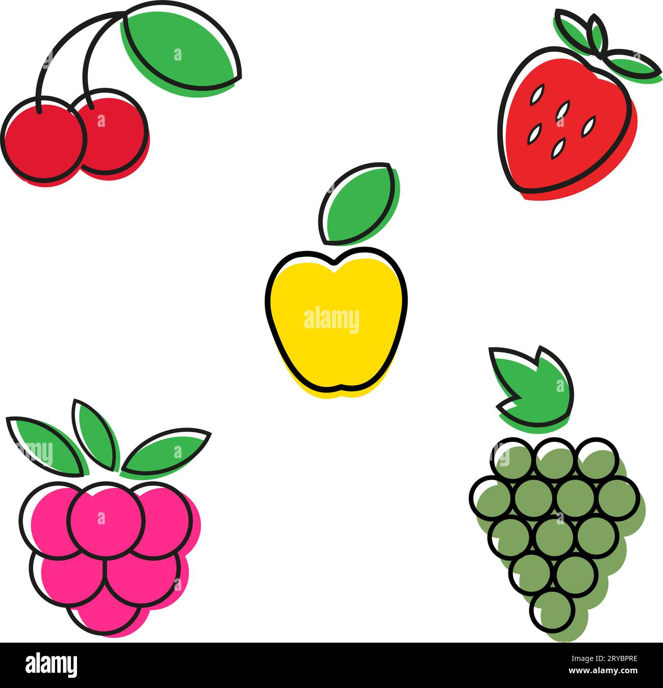Ensemble d'icône de fruits minimaux pour la collection de design graphique et Web. Contour moderne sur fond blanc Illustration de Vecteur