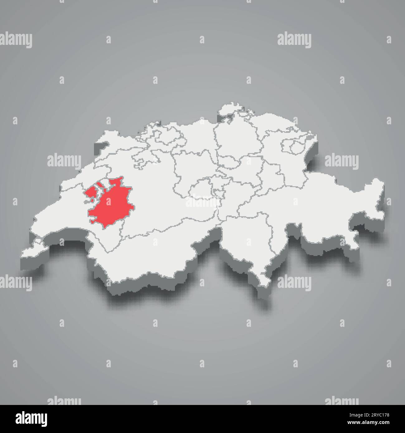 Fribourg cantone emplacement en Suisse carte isométrique 3D. Illustration de Vecteur