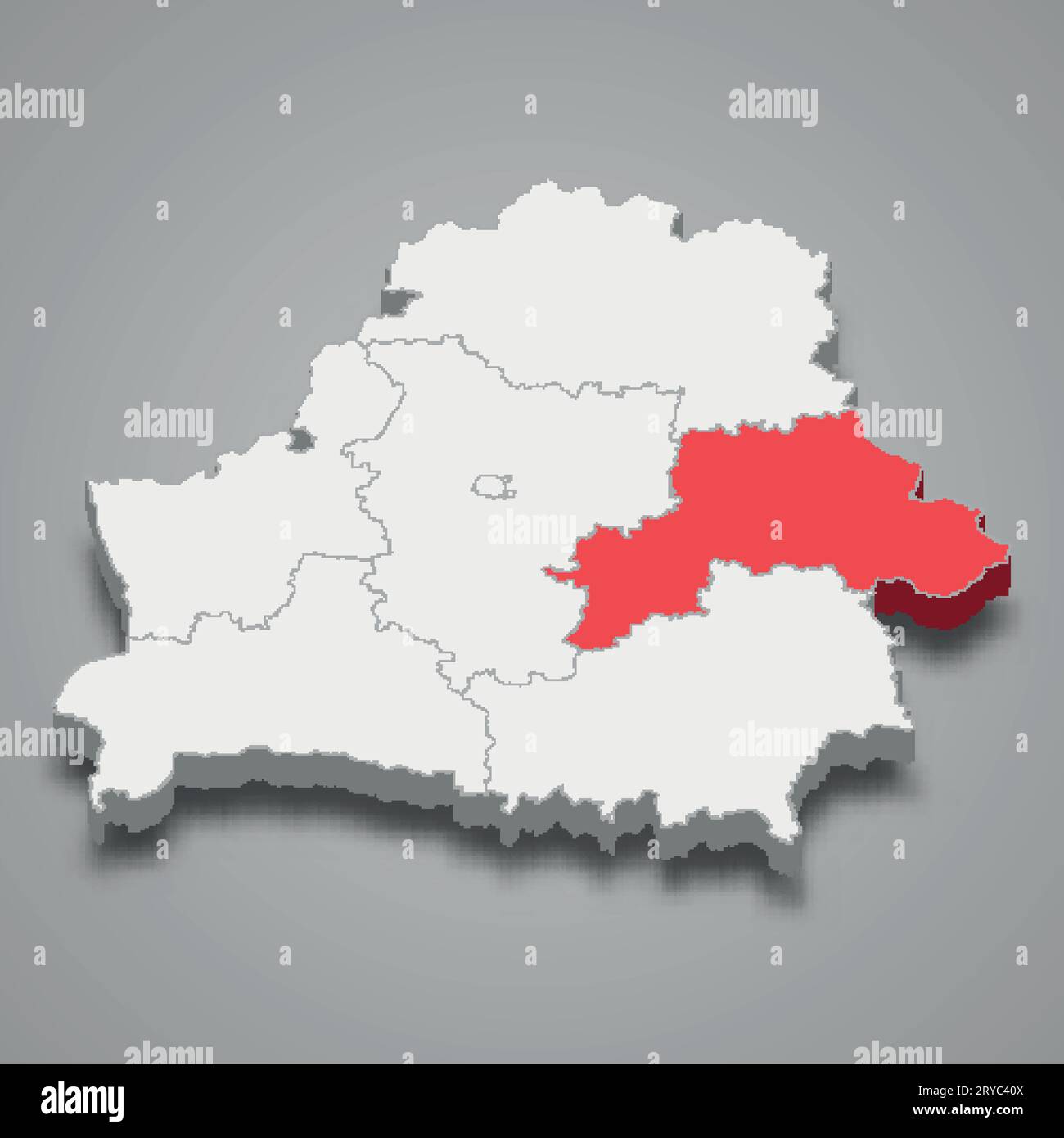 Emplacement de la région de l'oblast de Mogilev dans la carte isométrique 3d de la Biélorussie Illustration de Vecteur
