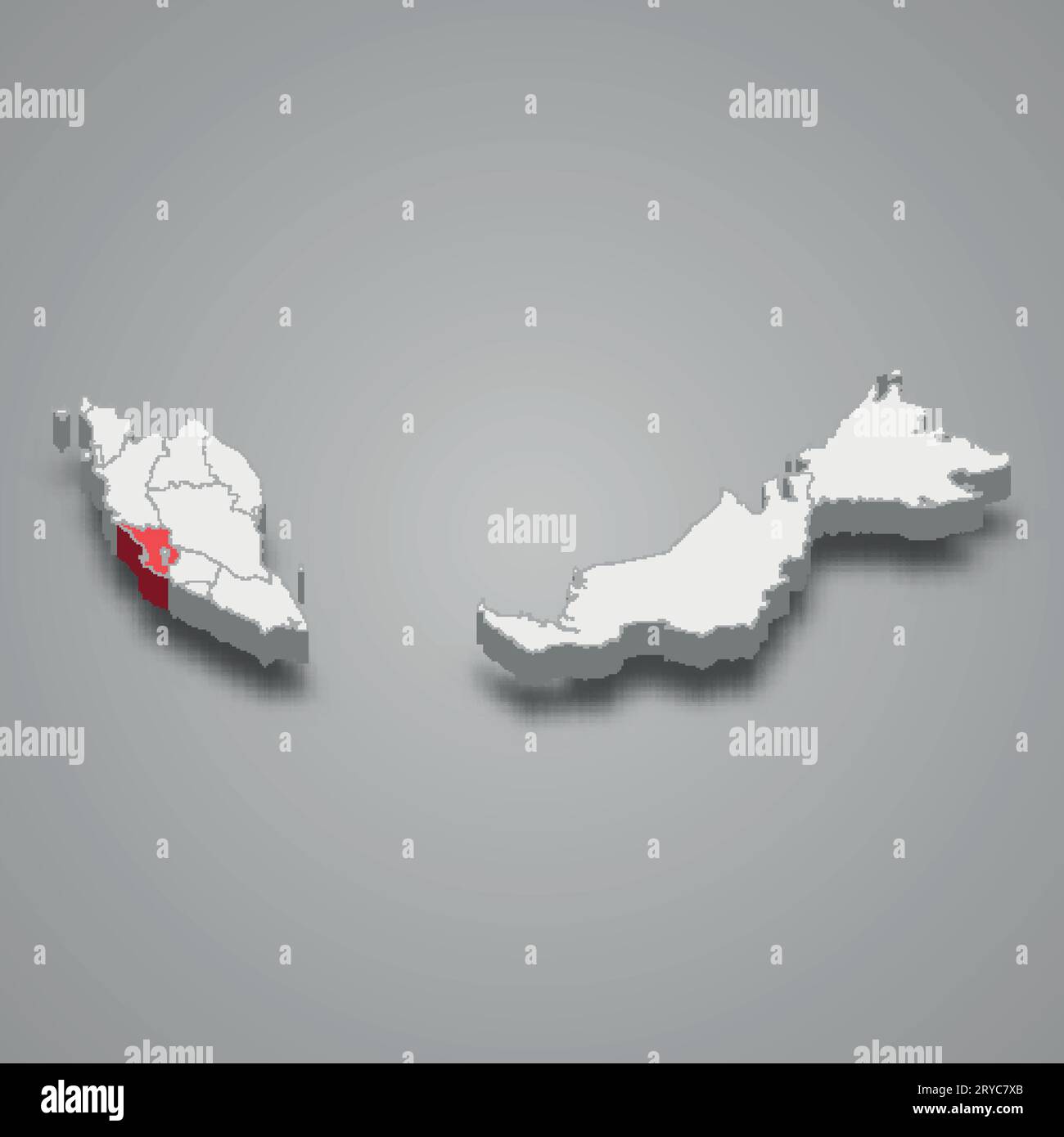 Emplacement de l'état de Selangor dans la carte isométrique 3d de Malaisie Illustration de Vecteur