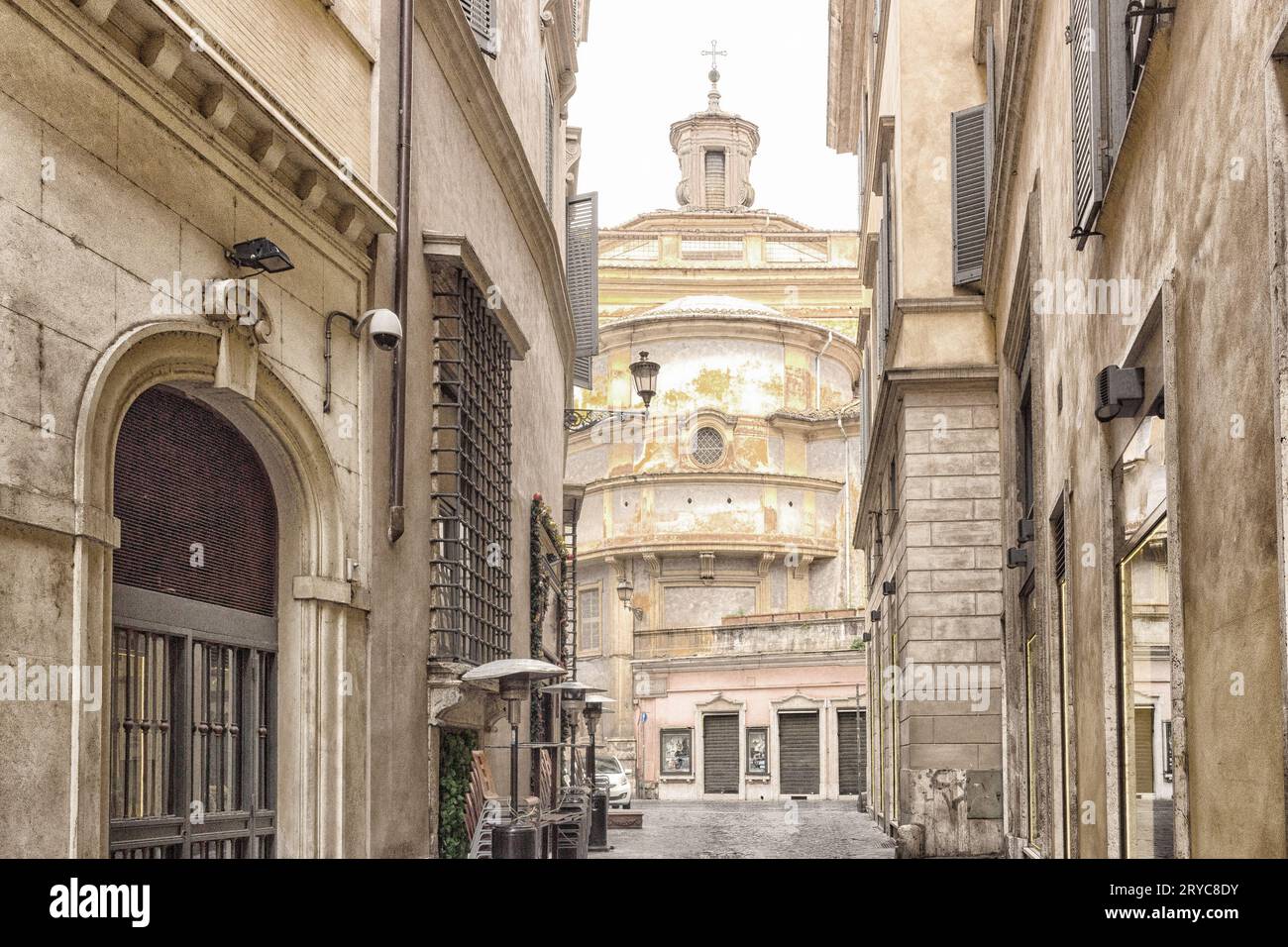 Ruelles de Rome : bâtiments historiques et église Banque D'Images