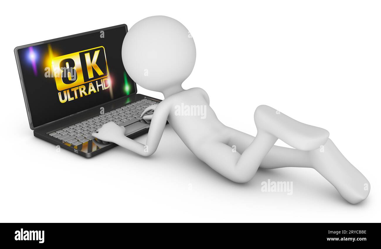 Ordinateur portable 8K et l'homme Banque D'Images
