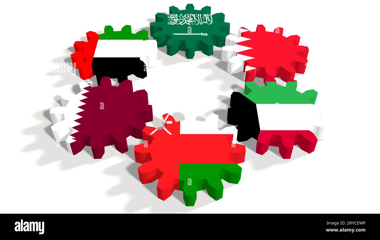 Conseil de coopération des États arabes du Golfe membres drapeaux Banque D'Images