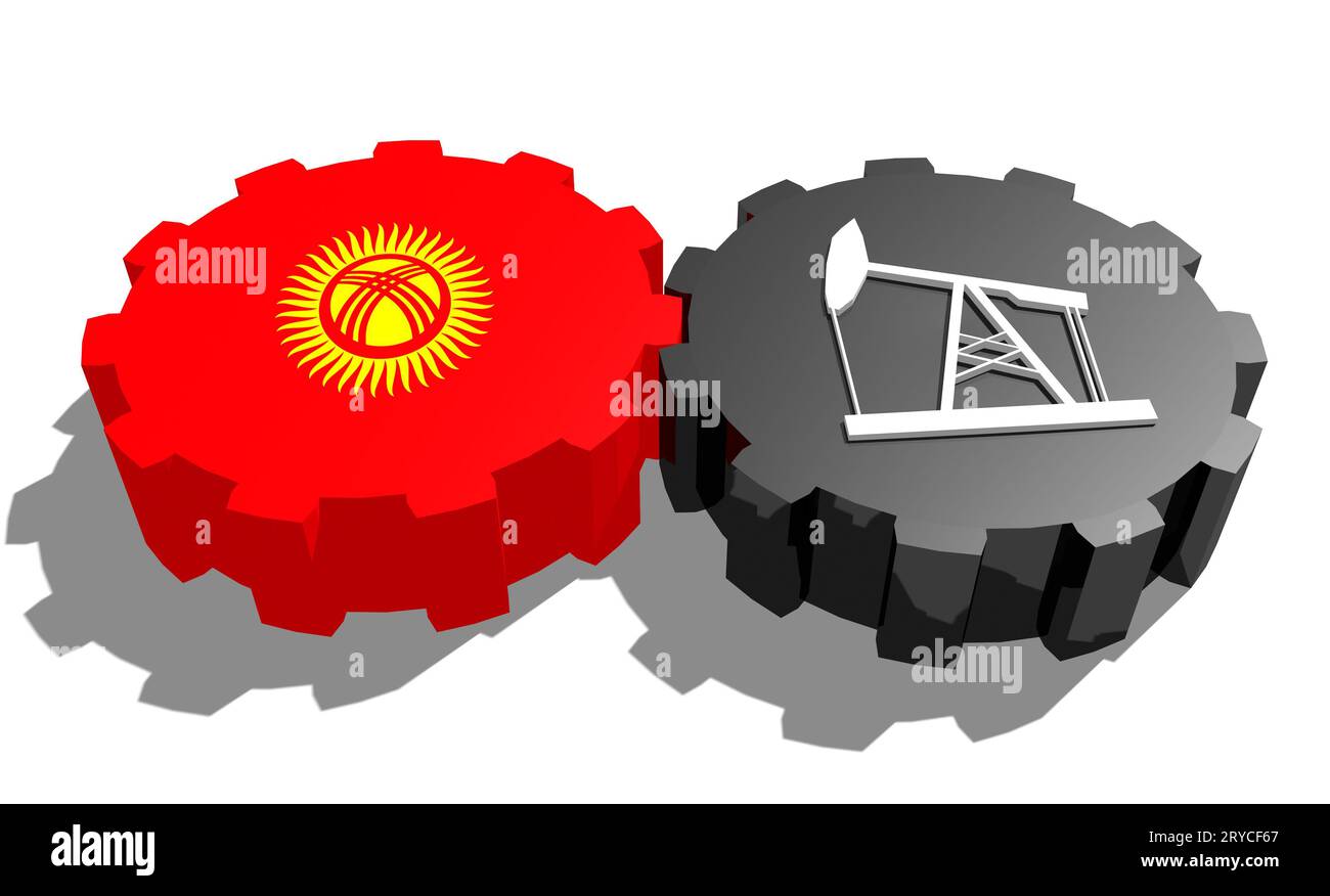 Engrenage avec pompe à huile texturée par le drapeau du Kirghizistan Banque D'Images