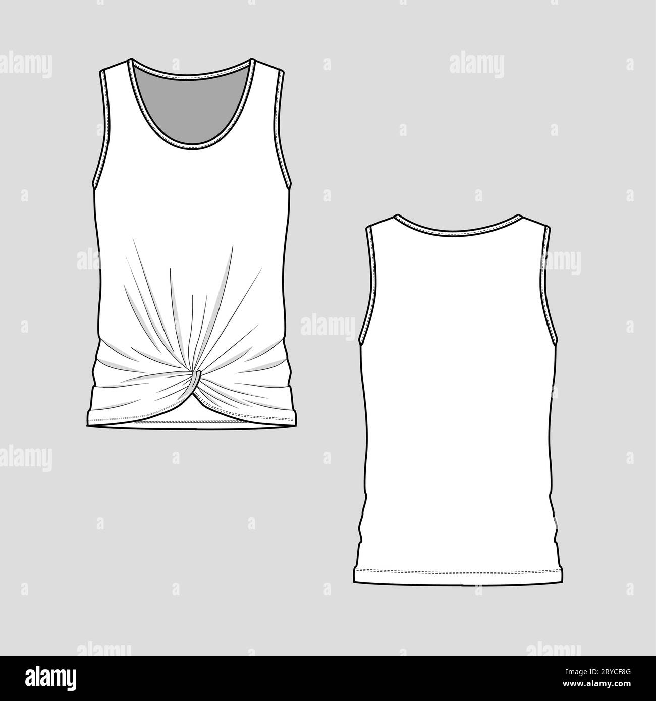 Femme Front Twist débardeur mode plat esquisse technique modèle de dessin technique cad maquette vers le vecteur de conception Illustration de Vecteur