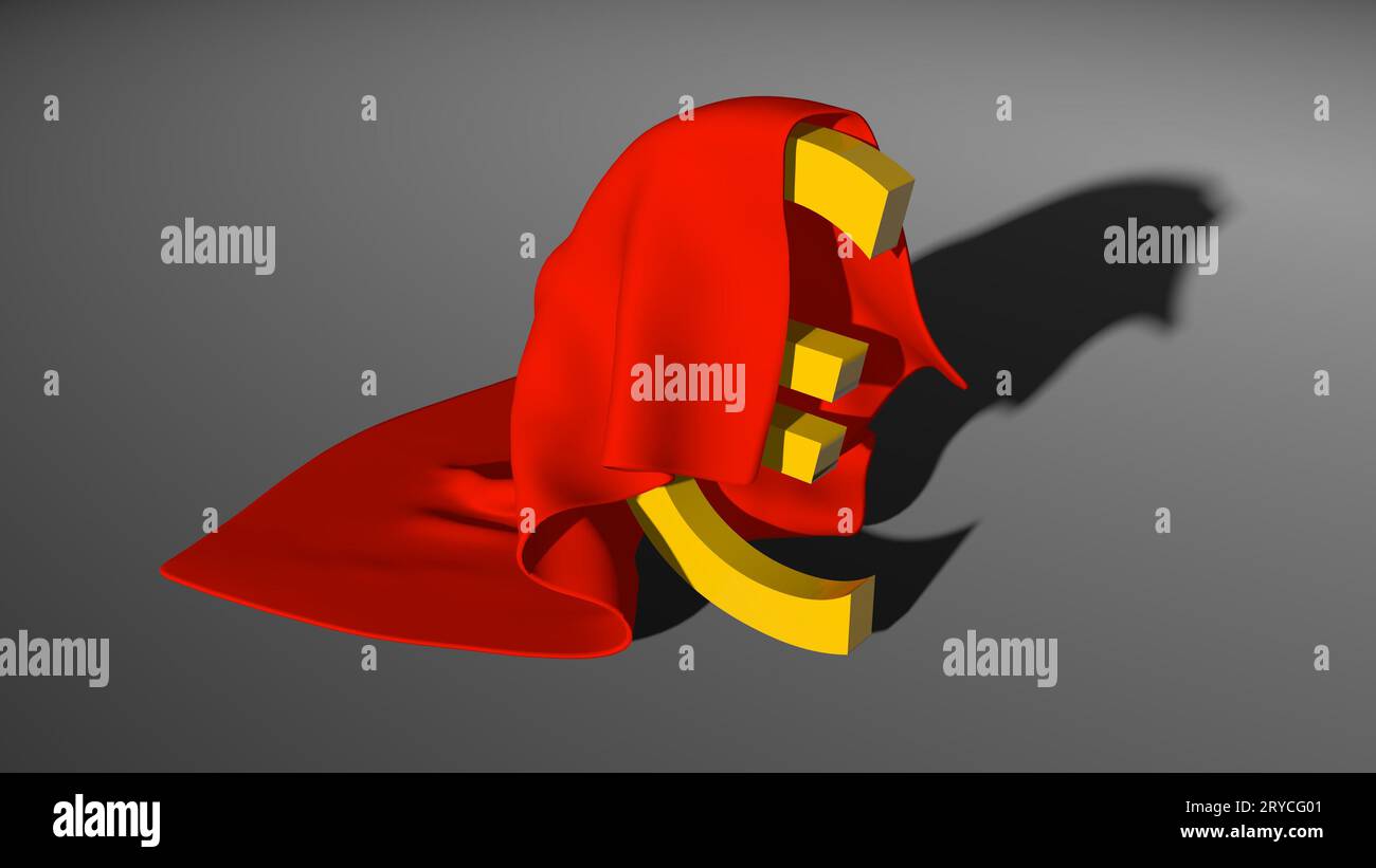 Signe euro . Symbole d'argent sous drapeau rouge Banque D'Images