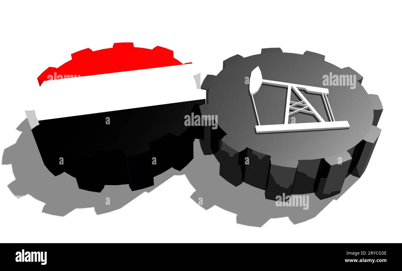 Engrenage avec pompe à huile texturée par le drapeau du Yémen Banque D'Images