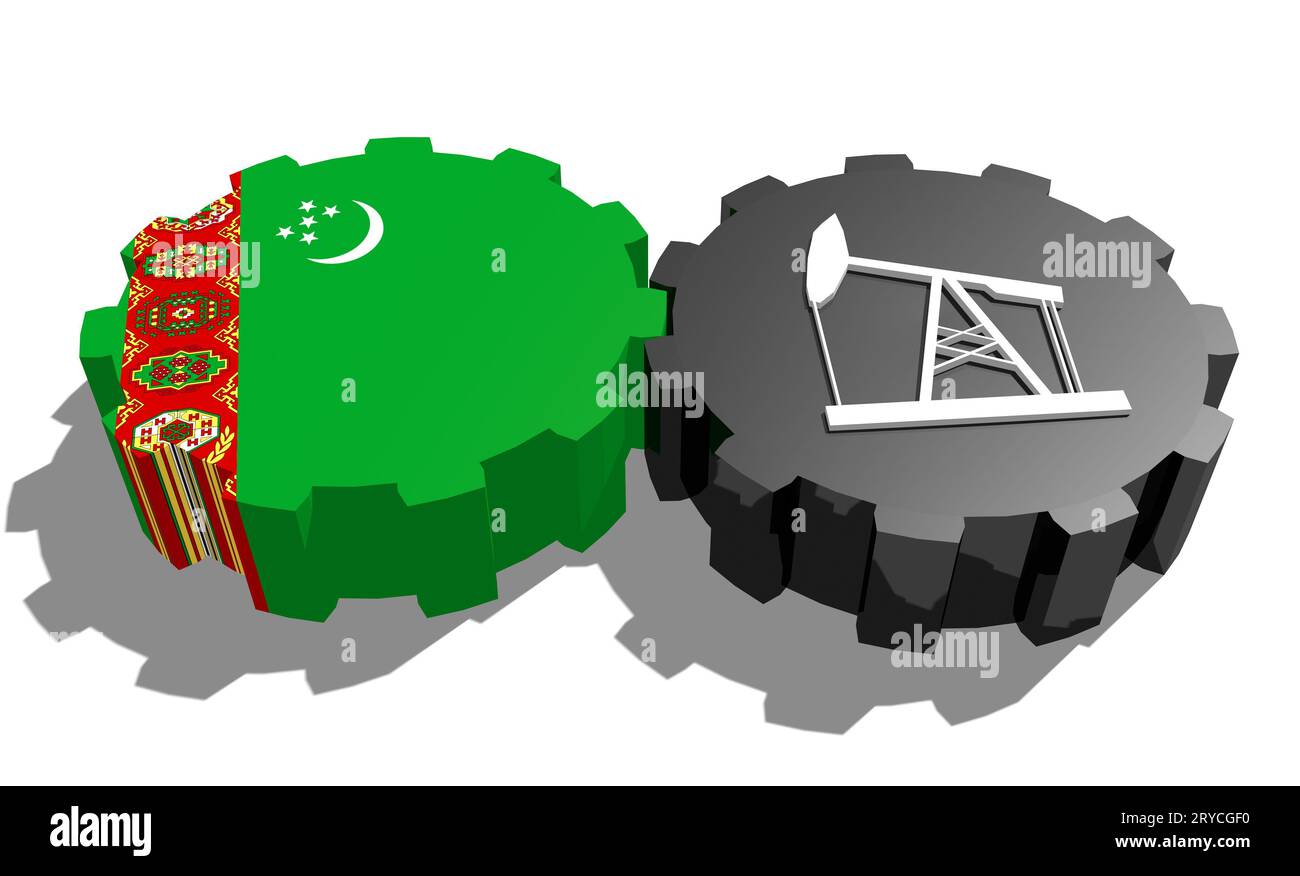 Engrenage avec pompe à huile texturée par le drapeau du Turkménistan Banque D'Images