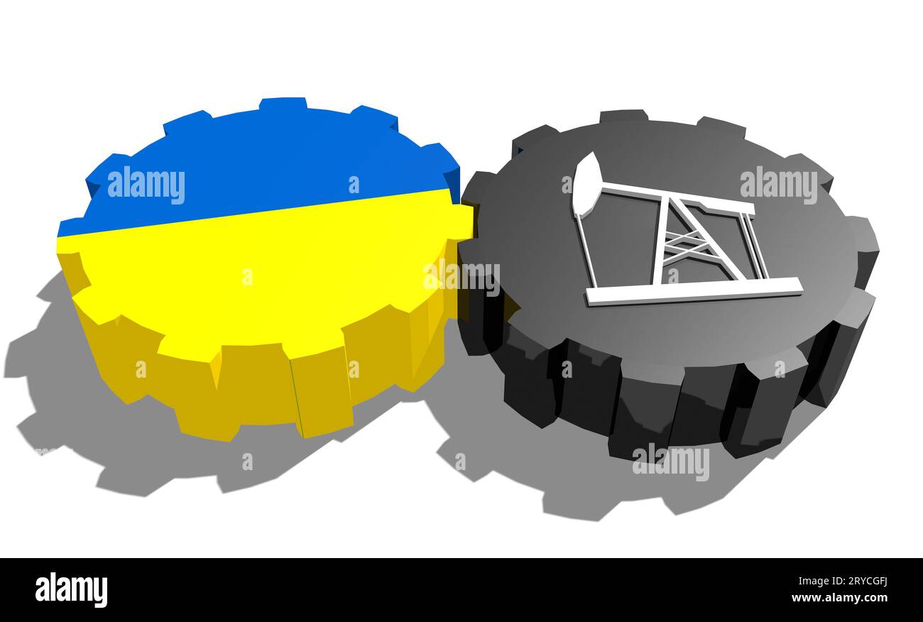Engrenage avec pompe à huile texturée par le drapeau de l'Ukraine Banque D'Images