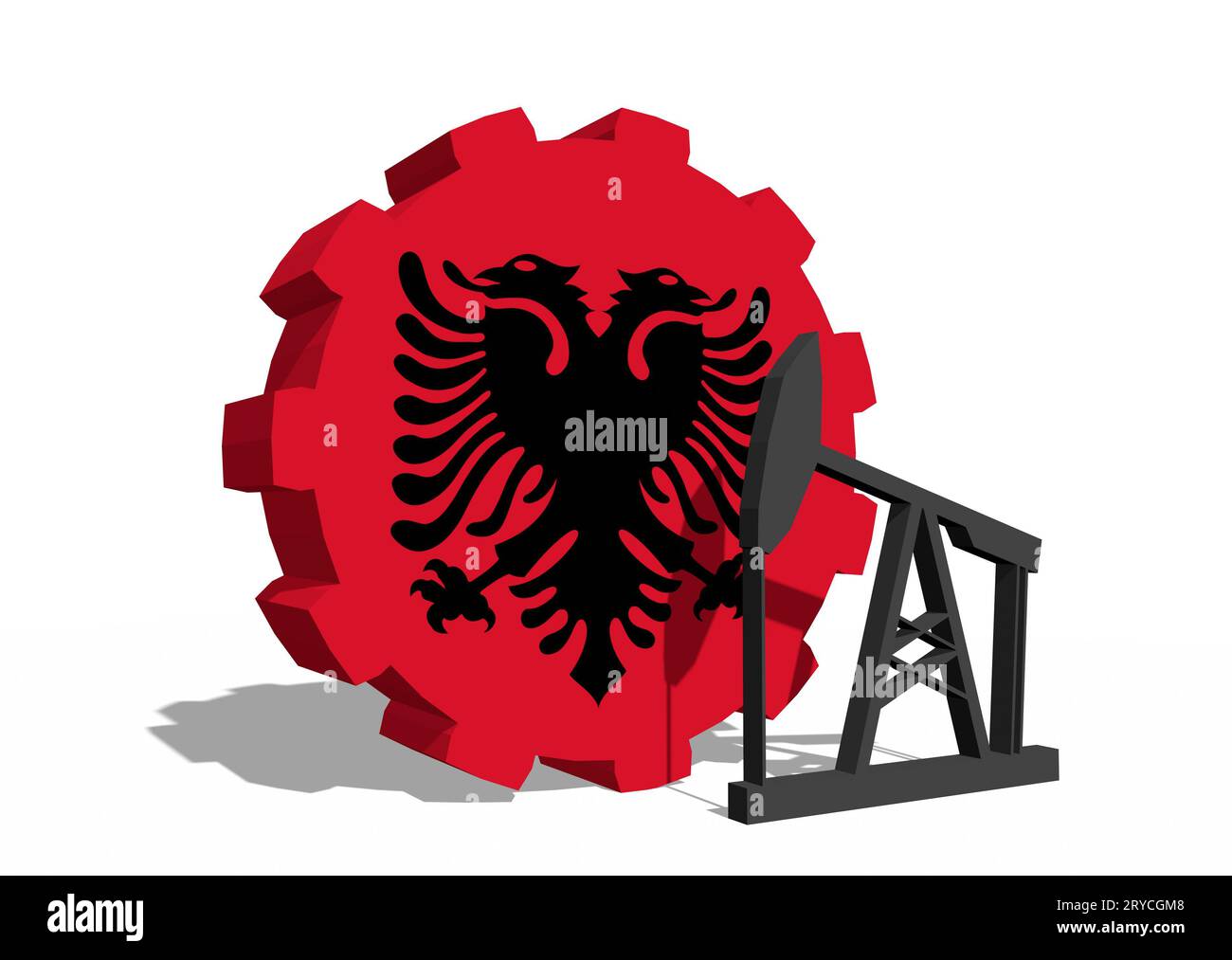 Engrenage avec pompe à huile texturée par le drapeau albanais Banque D'Images