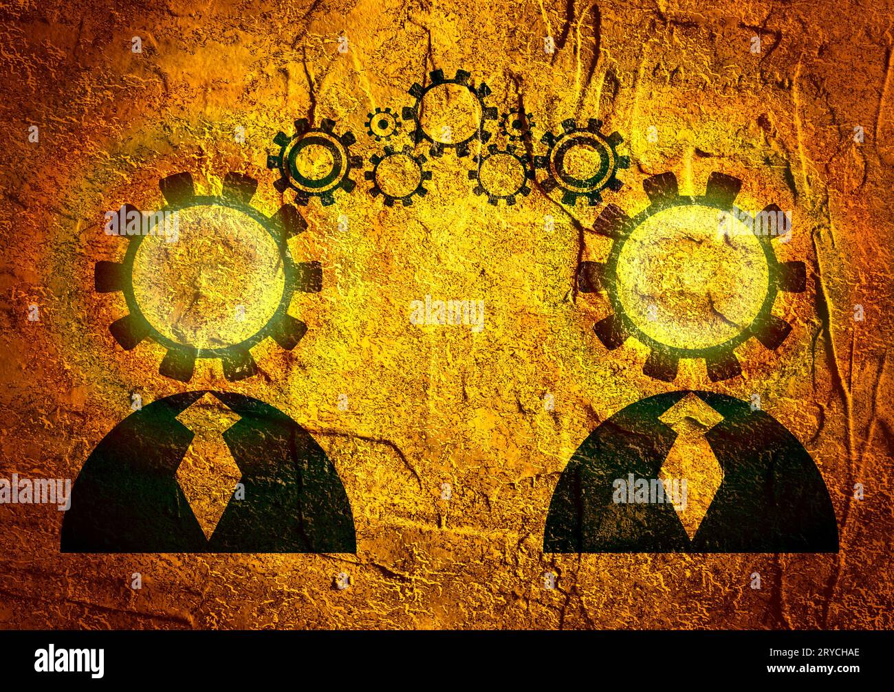 Modèle humain connexion. Briller dans la tête d'engrenage Banque D'Images