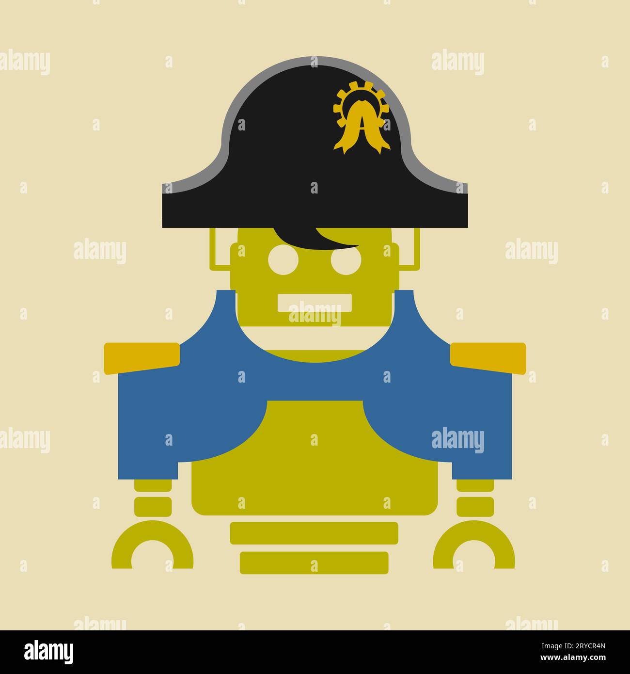 Robot vintage mignon. Image relative de l'industrie robotique. Personnage de dessin animé Napoléon Bonaparte Banque D'Images
