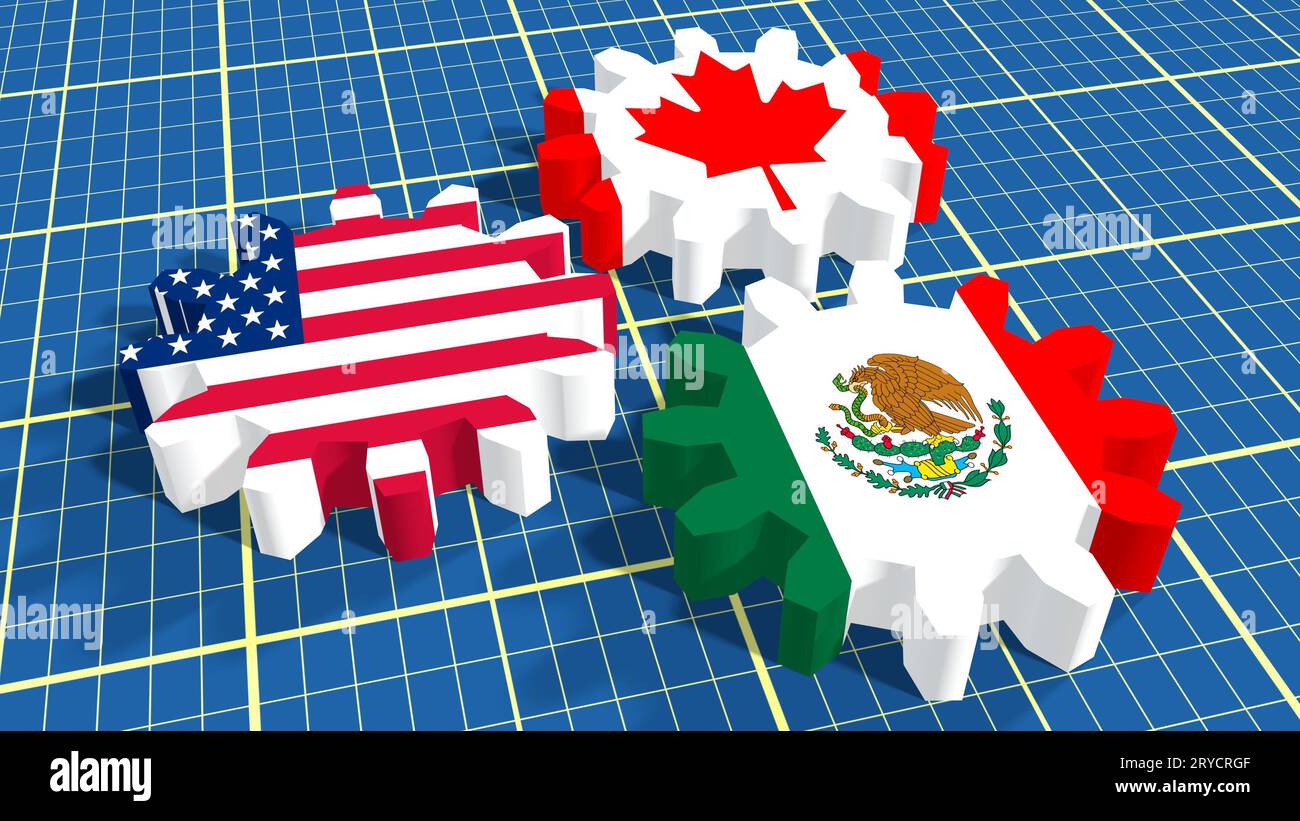 Accord de libre-échange nord-américain membres drapeaux nationaux Banque D'Images