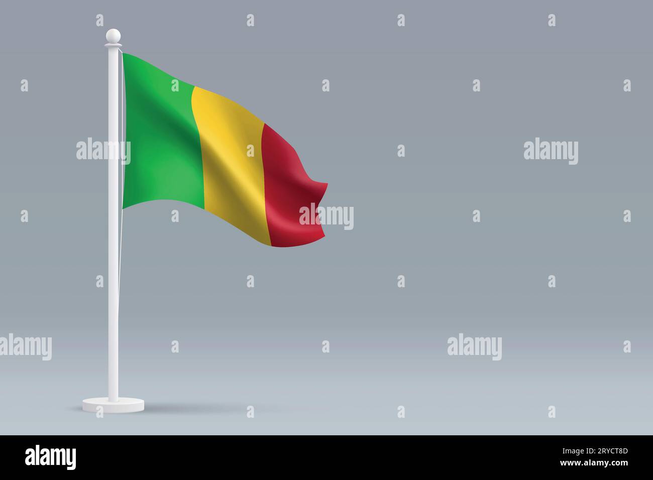 Drapeau Mali national réaliste 3d isolé sur fond gris avec copyspace Illustration de Vecteur