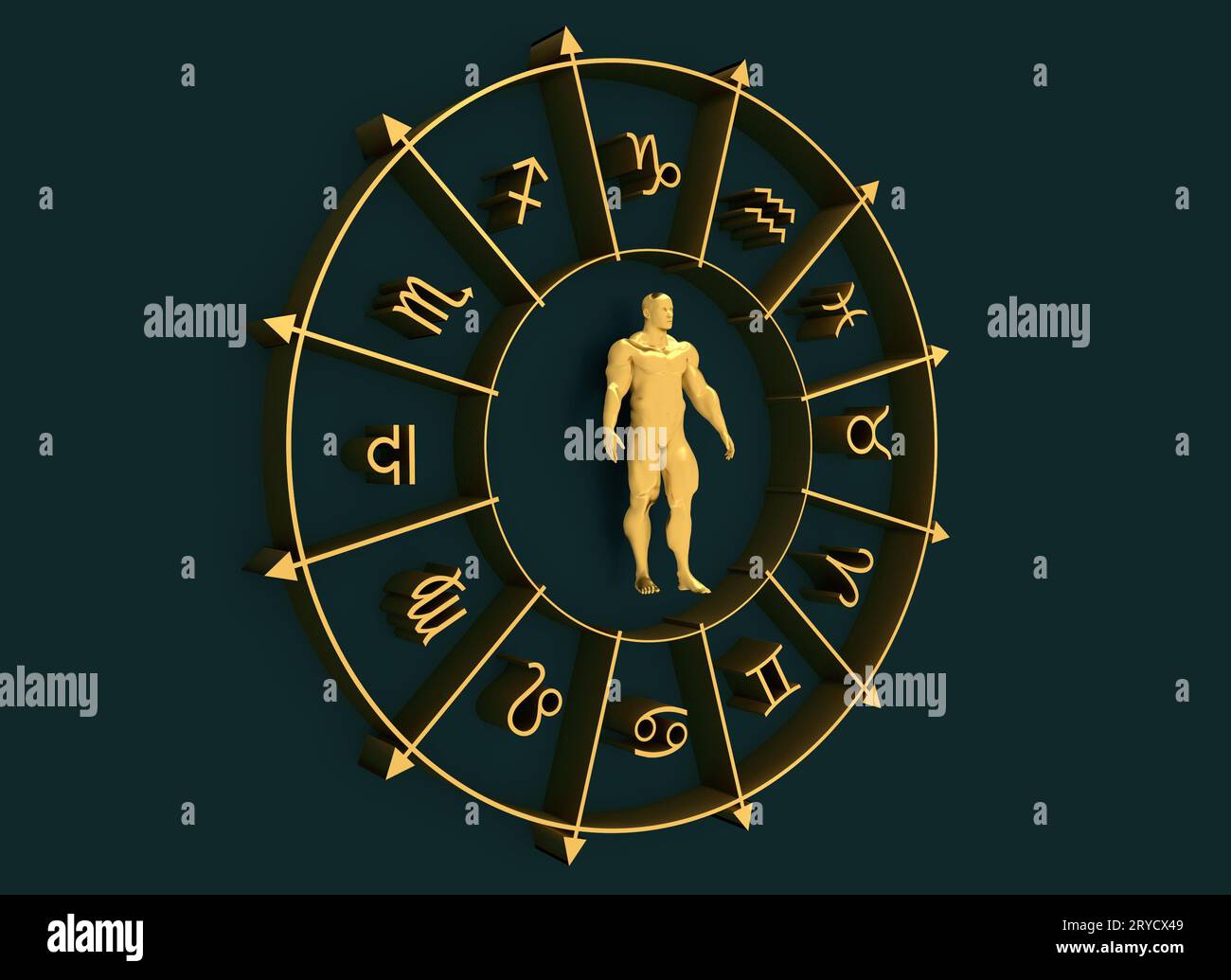 Cercle des symboles de l'astrologie. L'homme musclé dans le centre Banque D'Images