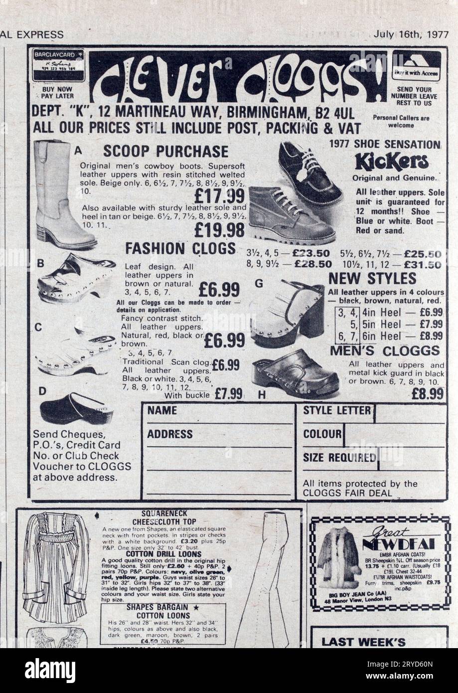 Publicité pour les vestes en cuir punk dans le numéro des années 1970 de NME New musical Express Music Paper Banque D'Images