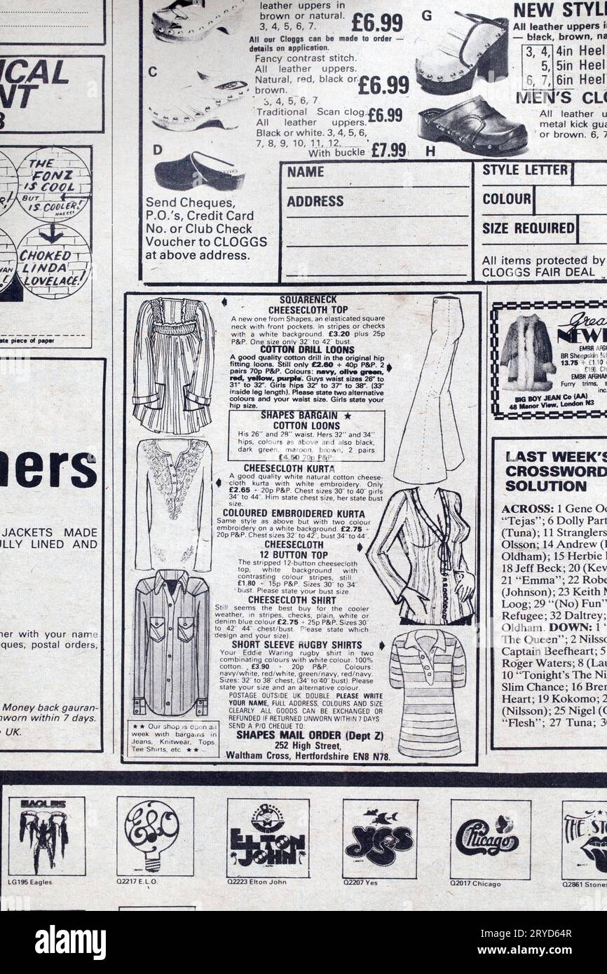 Publicité pour le numéro des années 1970 de vêtements de NME New musical Express Music Paper Banque D'Images