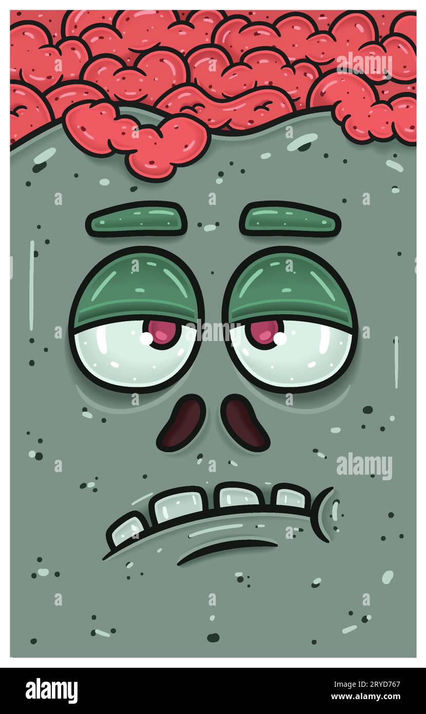 Expression ennuyée du personnage de Zombie face Cartoon. Papier peint, couverture, étiquette et conception d'emballage. Illustration vectorielle Illustration de Vecteur