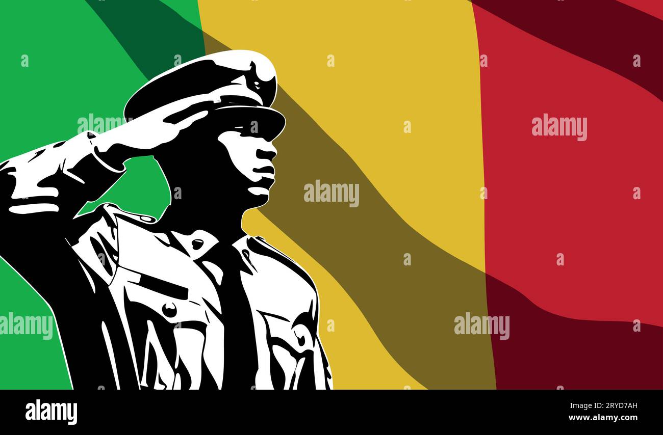 Silhouette de soldat avec drapeau Mali sur fond. Concept de jour de l'armée Illustration de Vecteur