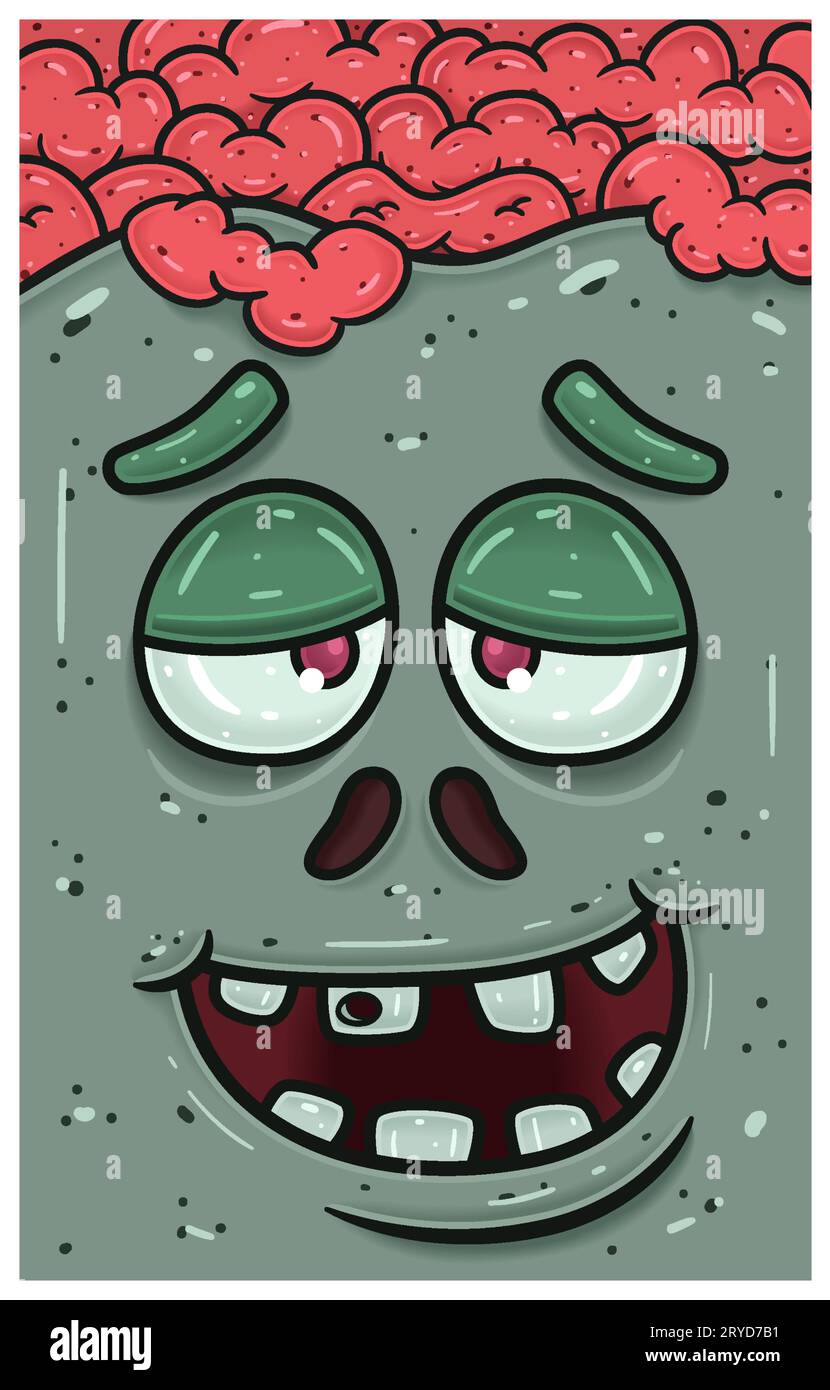 Haute expression de Zombie face personnage Cartoon. Papier peint, couverture, étiquette et conception d'emballage. Illustration vectorielle Illustration de Vecteur