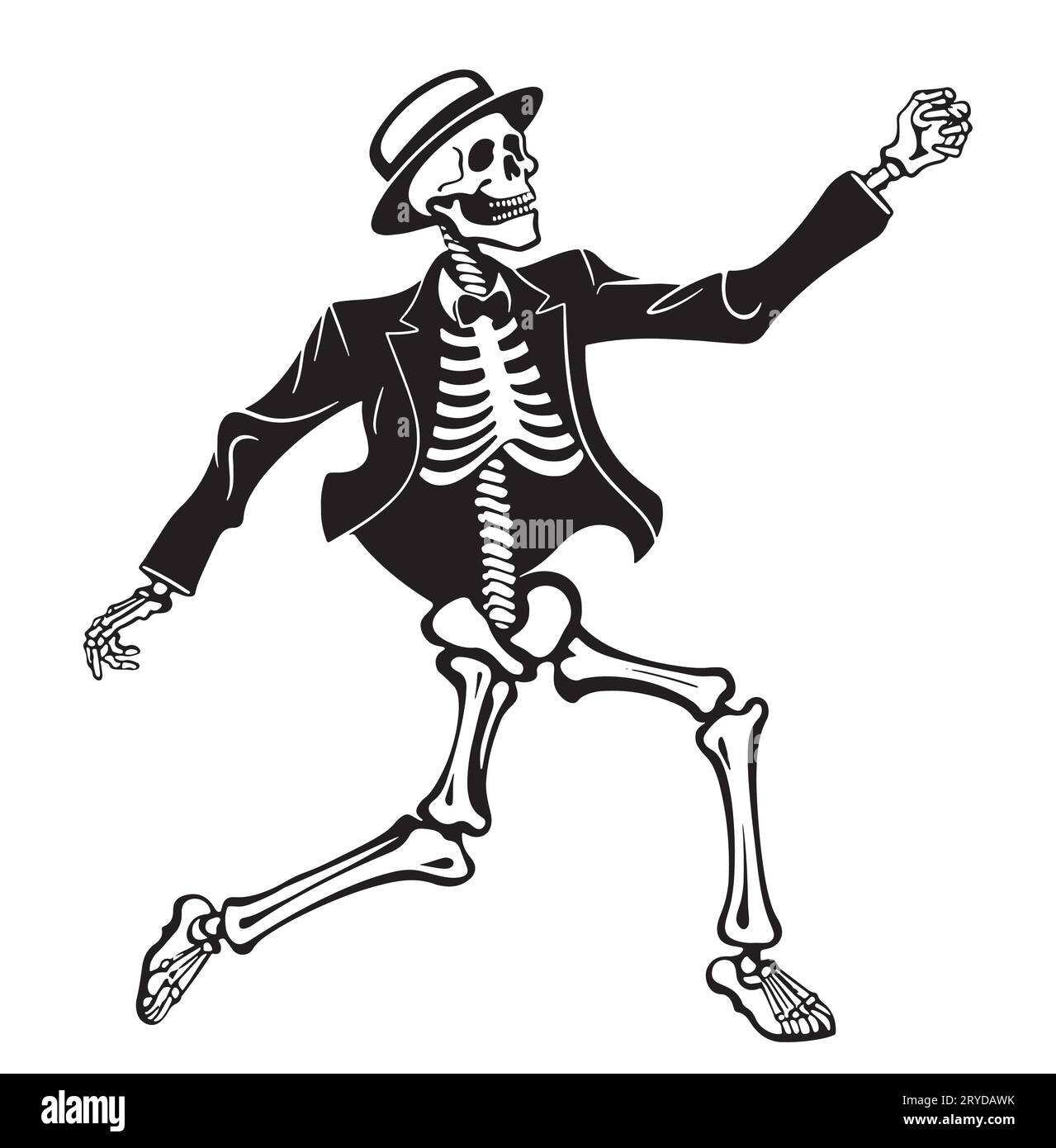 Squelette dans un costume et chapeau de danse croquis à la main dessiné vecteur Illustration de Vecteur
